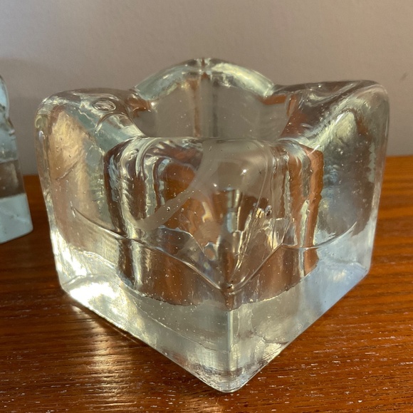 Vintage Clear Glass Square Ice Cube Candle Holders - Set of Two - Picture 5 of 16